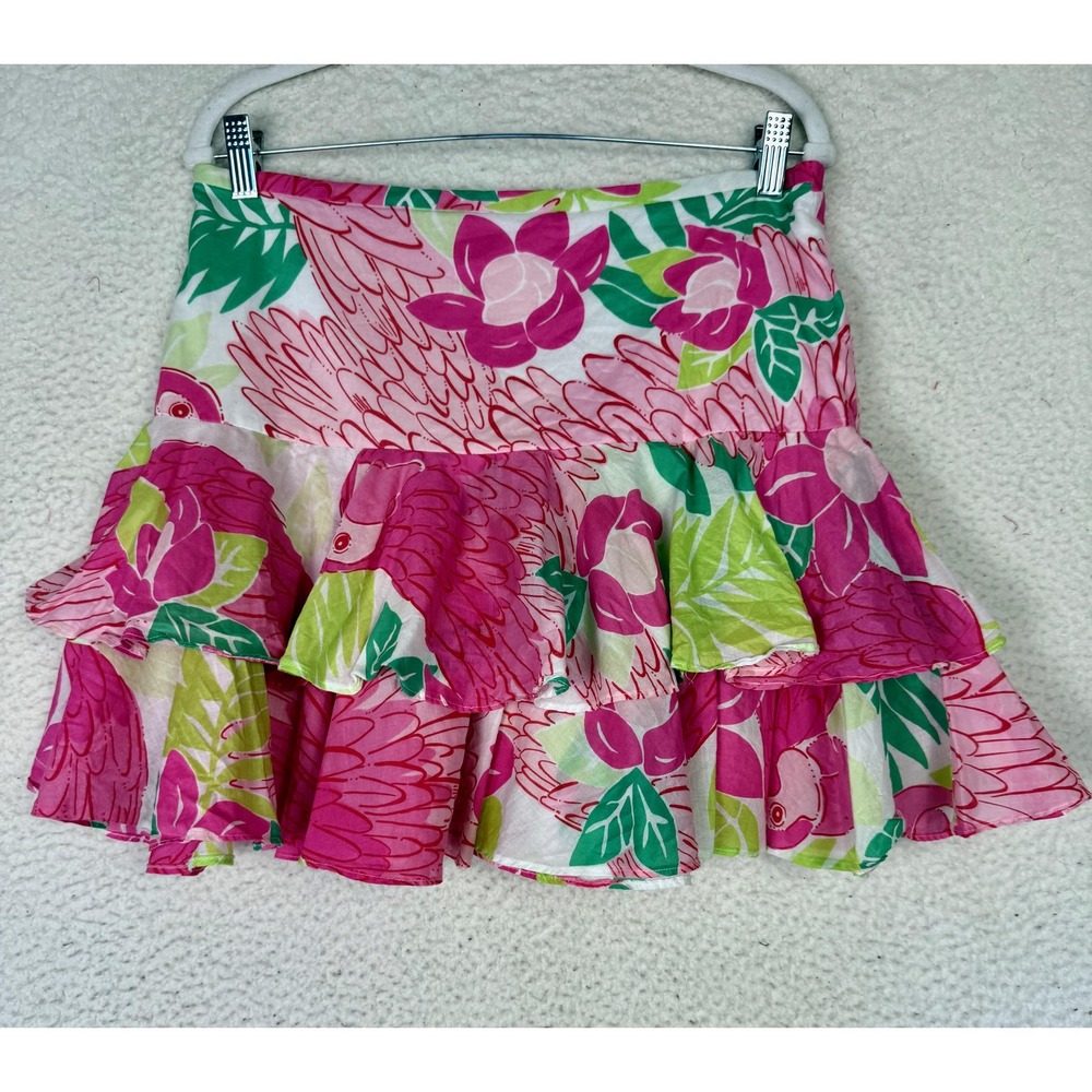 Vintage Lilly Pulitzer Skirt Womens 6 Pink Floral Ruffle Layered Preppy Y2K